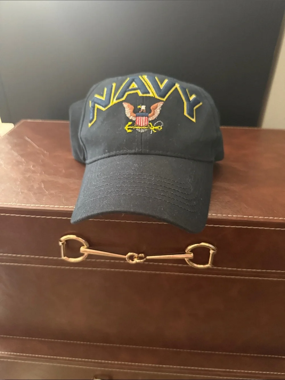 Navy Embroidered Baseball Cap with Eagle Crest - Black